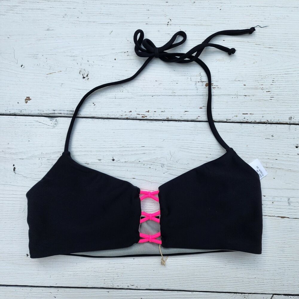 Basta Surf Women's Black Grey Reversible Halter Top Swimsuit Top Sz XS